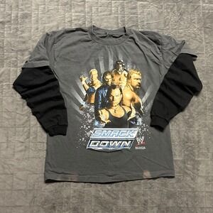 Vintage Y2K WWE Smack Down Long Sleeve Dark‎ Gray Youth Large Shirt